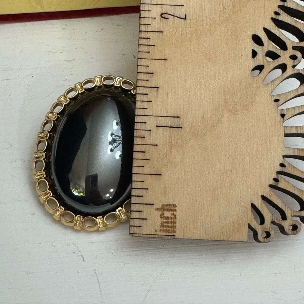Elegant Black and Gold Oval Vintage West Germany Scarf Clip